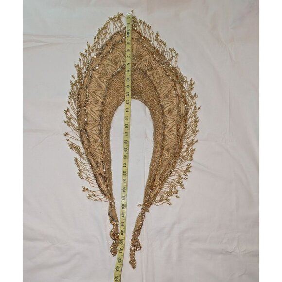 Gold Beaded Fringe Shawl Wrap New Years Christmas Party Festive - Picture 10 of 12